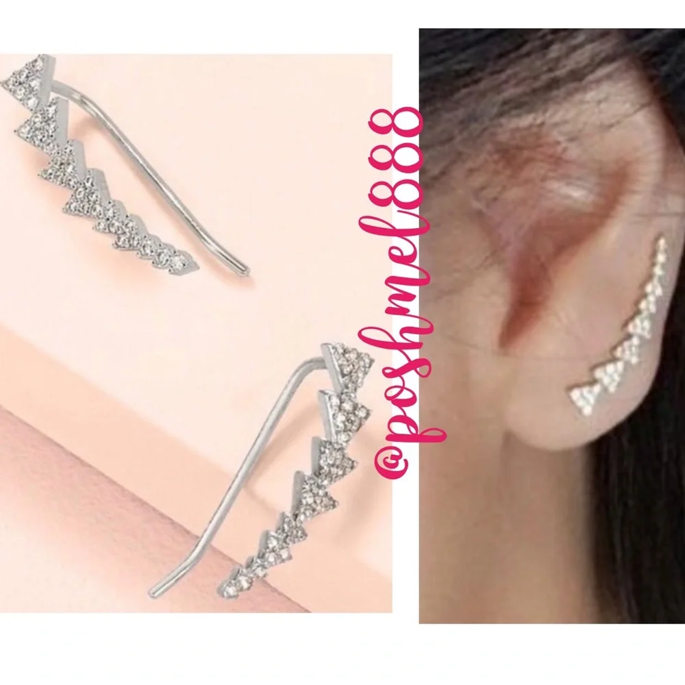 ::S&D [SILVER] Sterling Pavé Triangle Path Ear Climbers - Picture 4 of 12